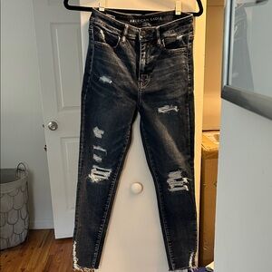 American Eagle Outfitters Women's Dark  Blue Distressed Jeans